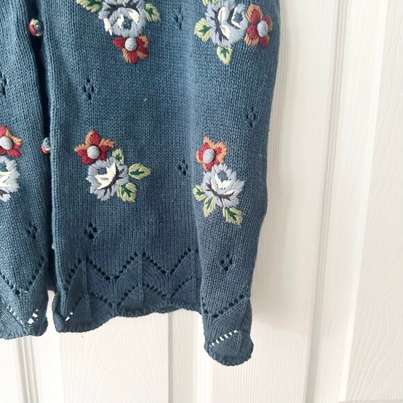 Capacity Petites Vintage 90s Blue Floral Pointelle Knit Button Vest Sweater MP - Picture 5 of 10